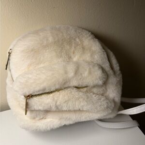 White Mini Faux Fur Backpack Bag